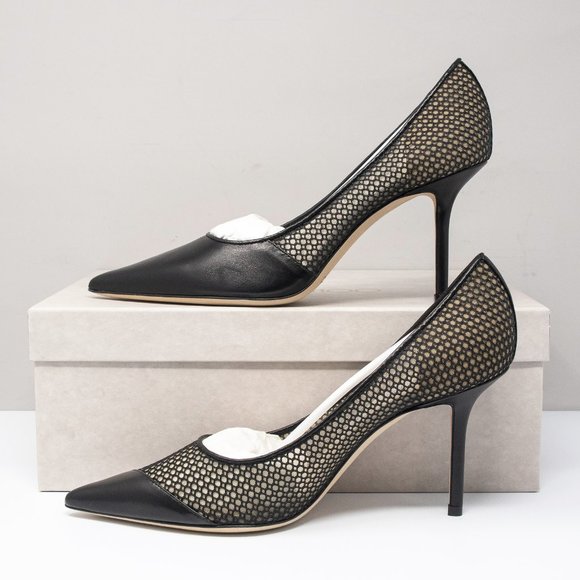 Jimmy Choo Love 85 Black Asymmetrical Mesh Leather Heels (Multiple Sizes) - Picture 3 of 8